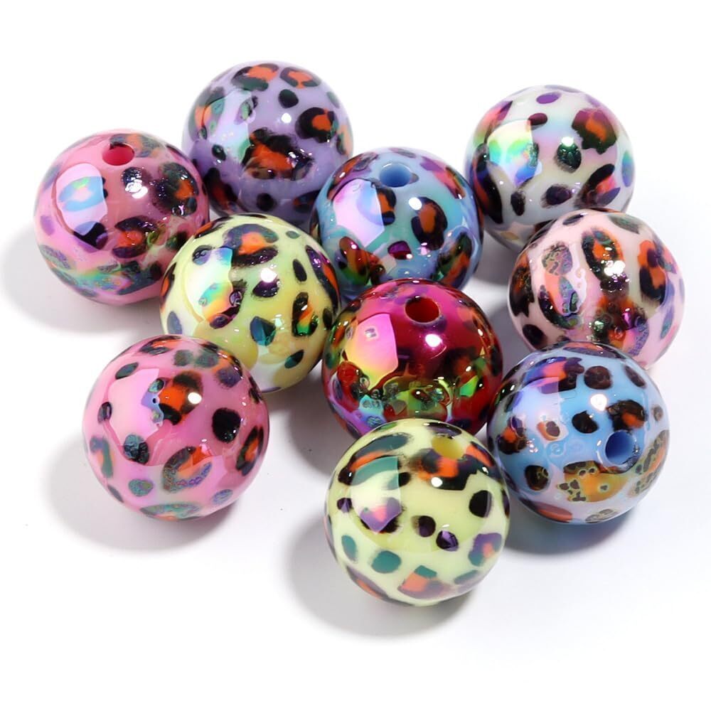9667 40 pcs Random 15mm Acrylic Cow Leopard Print Beads Colorful Round